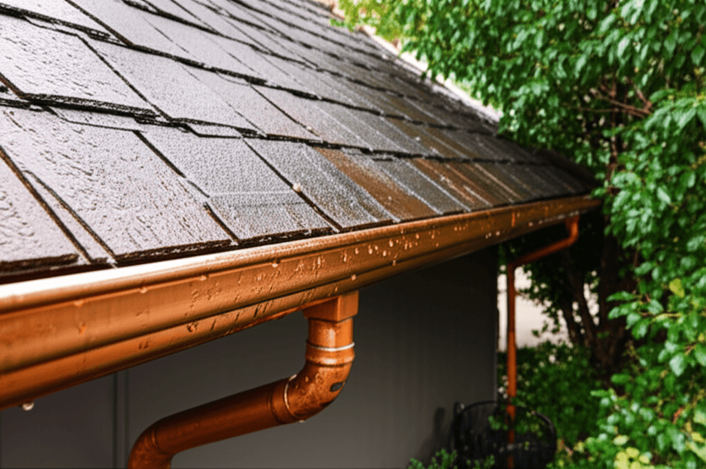 Copper gutters with no moss growth