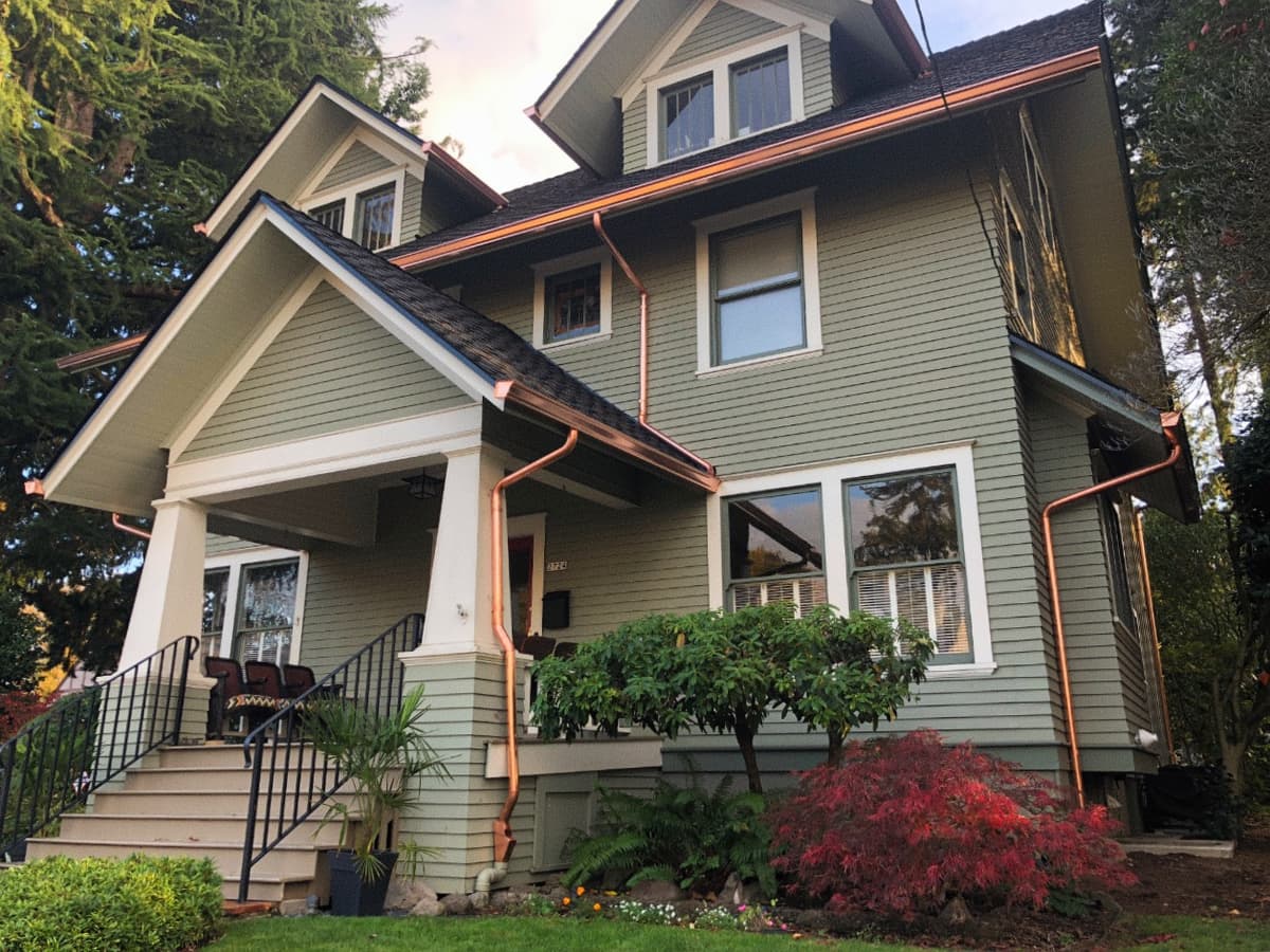 Oregon rainfall on copper gutters